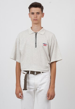 VINTAGE GREY LEVI'S SHORT SLEEVE ZIP POLO SHIRT TOP