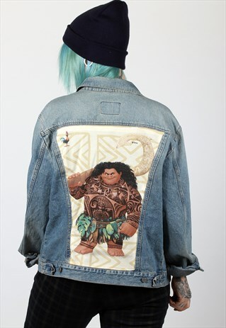 DISNEY MOANA CARTOON REWORKED VINTAGE DENIM JACKET