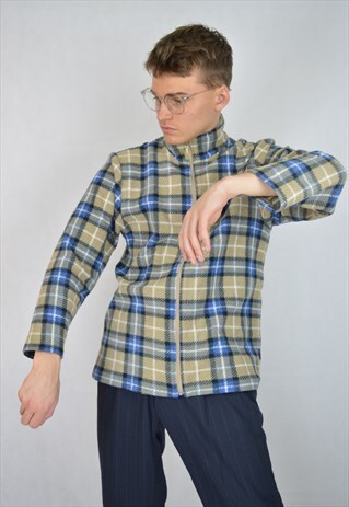 VINTAGE BROWN CHECKERED FLEECE SWEATSHIRT