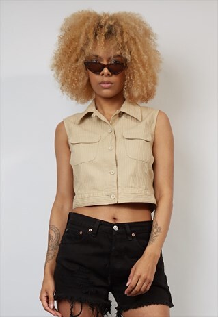 VINTAGE 90'S ARMANI BEIGE SEERSUCKER UTILITY VEST