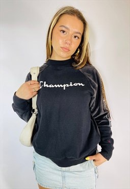 Vintage 90s Champion Black Velvet Sleeve Sweatshirt