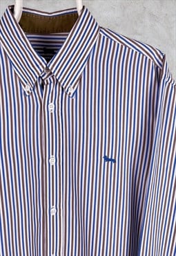 Harmont & Blaine Striped Long Sleeve Shirt Blue Brown XXL