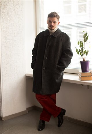VINTAGE 80'S BROWN/BLUE WINTER WOOL COAT