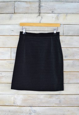 Vintage Velvet Ribbed Bodycon Pencil Skirt Black W27 BL893