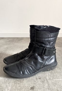 Vintage Y2K 00s real leather black ankle boots 