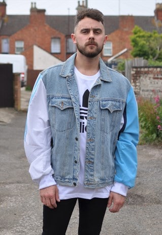 90'S VINTAGE ADIDAS REWORK WINDBREAKER SLEEVE DENIM JACKET