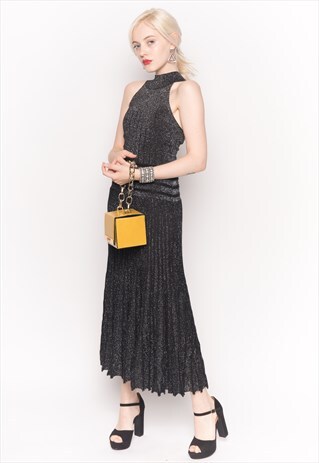 METALLIC COLOR BODYCON BANDAGE PLEATED LONG EVENING DRESS