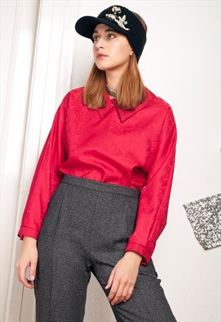 70S VINTAGE SHINY RED BLOUSE