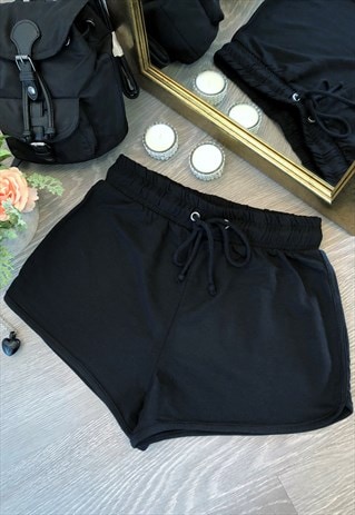 BLACK JERSEY DRAWCORD JOGGER SHORTS