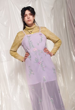 VINTAGE SLIP DRESS Y2K PASTEL SHEER REWORKED PROM DRESS