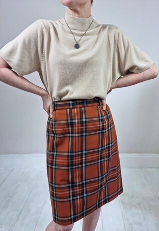 VINTAGE 80'S BURNT ORANGE TARTAN PENCIL SKIRT