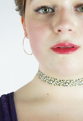 VINTAGE 90S LEOPARD ANIMAL PRINT CHOKER NECKLACE