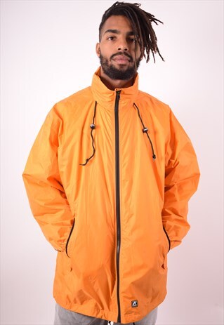 K WAY MENS VINTAGE RAIN JACKET LARGE ORANGE 90S