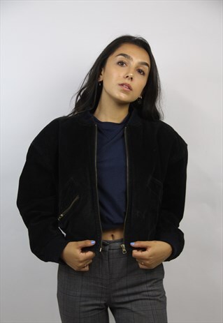 VINTAGE SUEDE BLACK 90'S BOMBER JACKET