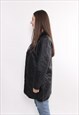 90S LEATHER TRENCH, VINTAGE WOMAN MINIMALIST BLACK TRENCH 