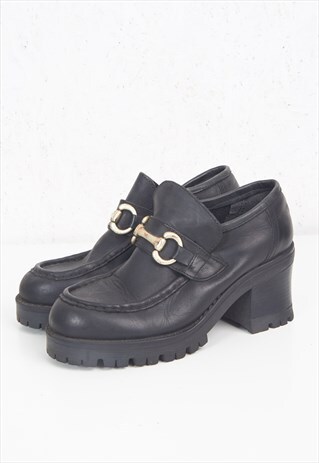 VINTAGE BLACK LEATHER HEELS SANDALS