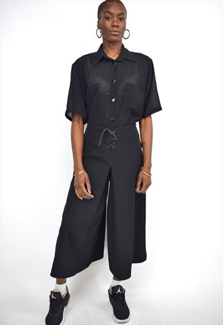 VINTAGE 90S BLACK LACE UP CULOTTE TROUSERS