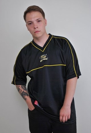 VINTAGE FOOTBALL TEE, 90S BLACK SOCCER JERSEY