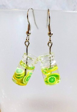 Cocktail Glass Drink Earrings Yellow Lime