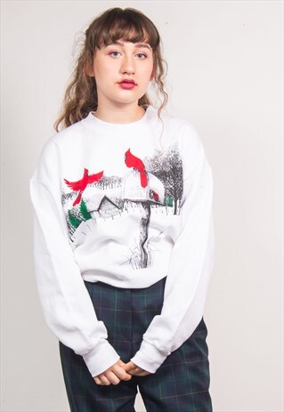 VINTAGE 90'S WHITE CARDINALS WINTER PRINT SWEATSHIRT