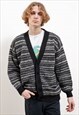 VINTAGE 80S NORDIC MONO V NECK BUTTON UP KNIT CARDIGAN M