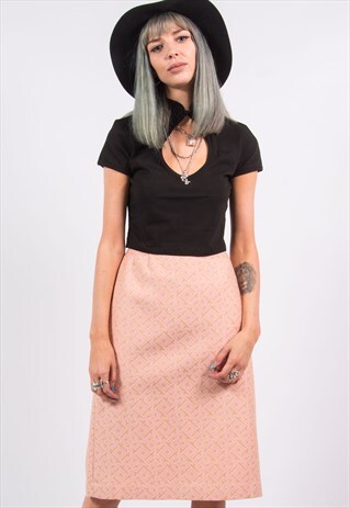 70'S VINTAGE PEACH GEOMETRIC SKIRT