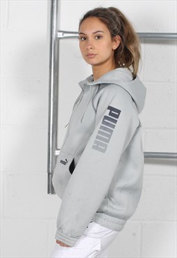 Vintage Puma Hoodie in Grey with Spell Out Logo Small