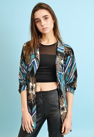 90'S RETRO ORIENTAL PATTERN OVERSIZED SHIRT TOP BLOUSE