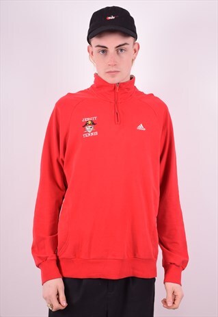 ADIDAS MENS VINTAGE SWEATSHIRT JUMPER MEDIUM RED 90'S