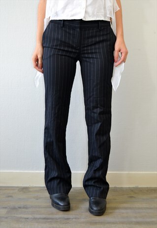 FLARED VINTAGE TROUSERS WITH FINE VERTICAL STRIPES