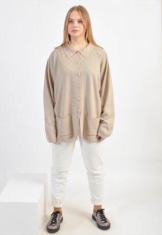 VINTAGE 80'S BEIGE POLO CARDIGAN