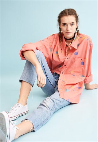 80'S RETRO LEAF PRINT OVERSIZED DADS SHIRT
