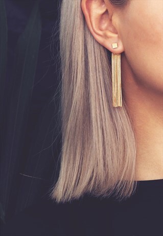 GOLD CHAIN TASSEL DROP EARRINGS - SEIENA