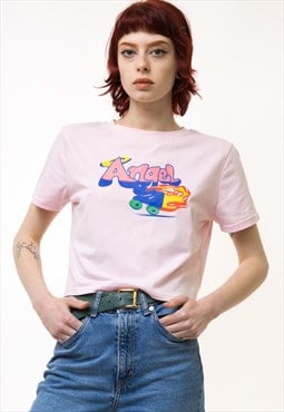 90s Vintage I Pink Graphic T Shirt - Women's L 5403