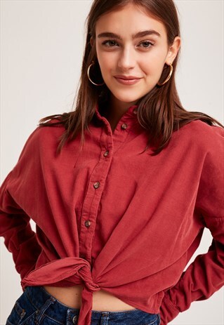SUBDUED RED CORDUROY FRONT BOW SHIRT