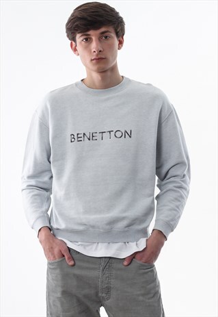 VINTAGE BENETTON CREW NECK 90S GREY BIG LOGO