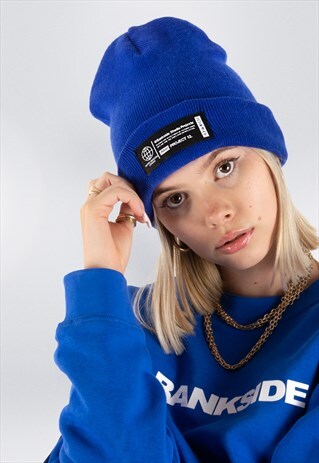 BLUE BEANIE WITH BANKSIDE WOVEN LABEL