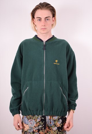TIMBERLAND MENS VINTAGE FLEECE JACKET LARGE GREEN 90S