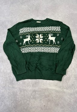 Dockers Knitted Jumper Reindeer Patterned Grandad Sweater