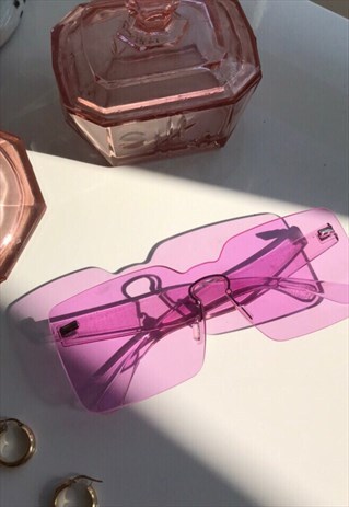 Y2K STYLE PURPLE PERSPEX OVERSIZED RECTANGLE SUNGLASSES