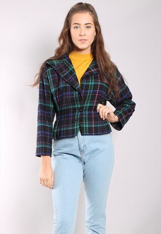 VINTAGE 80S CROPPED BATWING JACKET IN BRIGHT CHECK