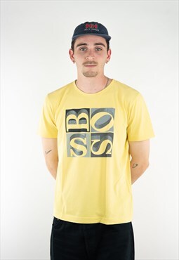 Modern Hugo Boss Graphic Printed Spellout Yellow T-Shirt