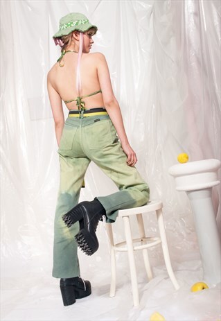 VINTAGE JEANS 90S REWORKED TIE-DYE GRUNGE GREEN DENIM PANTS