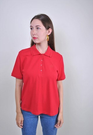90S RED CUTE POLO SHIRT WITH FLOWER EMBROIDERY, SIZE M