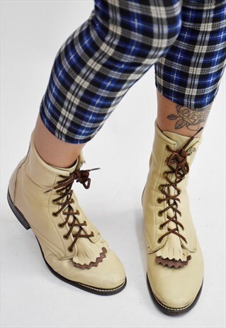 80S LAREDO WESTERN LEATHER LACE-UP PACKER KILTIE BOOT
