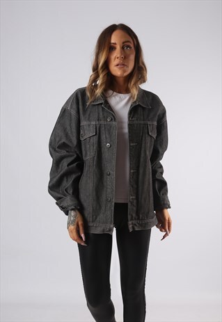 VINTAGE DENIM JACKET OVERSIZED FITTED UK 14 LARGE (KQ4K)
