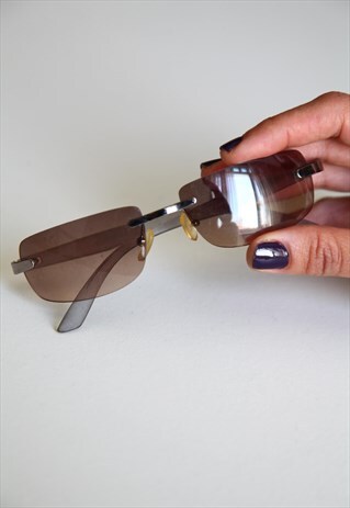 VINTAGE SILVER RIMLESS FRAME, GREY LENSES