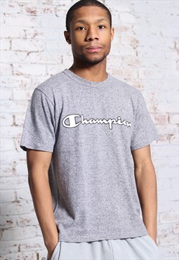 Vintage Champion Big Print Logo T-Shirt Grey