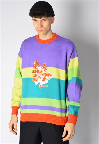 VINTAGE 80S PURPLE COLOURFUL SKI WOOL BLEND JUMPER