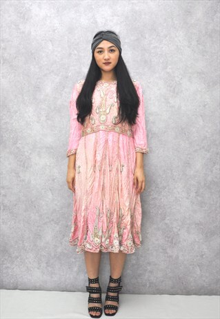 VINTAGE 1990S EMBROIDERED PINK DRESS